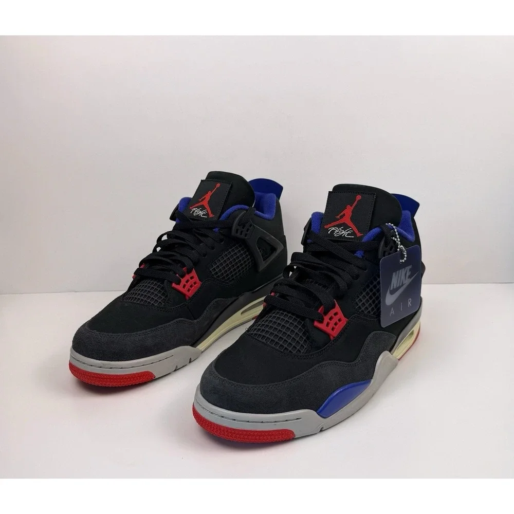 Air Jordan Retro 4 Rare Air Sneakers Men's Size 13 Black/Fire Red Royal Blue